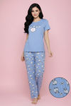 Zivame Farm Lore Knit Cotton Pyjama Set - Chambray Blue — thumbnail 1